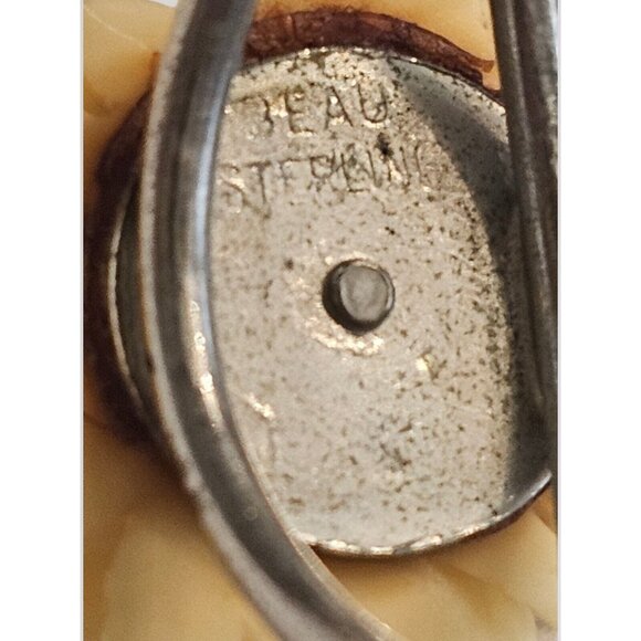 BEAU STERLING CREAM ROSE CELLULOID Ring VINTAGE ESTATE JEWELRY Size 6 RARE 925 - Picture 10 of 12